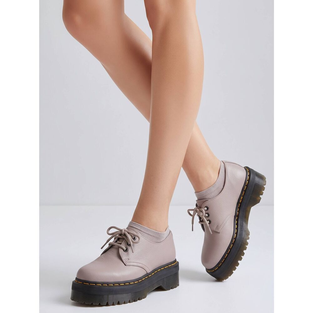 🩵NIB Dr. Martens 1461 Taupe Quad II Unisex Leather Platform Oxfords Size 7